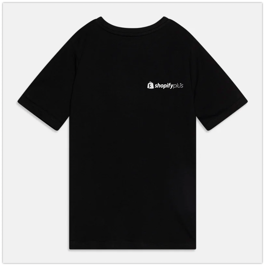 Shopify Plus Black T-shirt with Embroidered White Logo