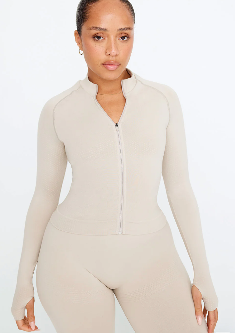 Sculpt Seamless Mock Neck Zip Through Jacket- Black Marl