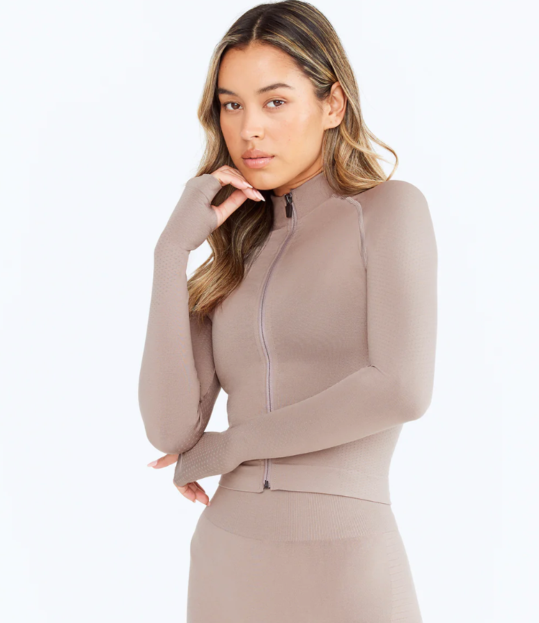 Sculpt Seamless Mock Neck Zip Through Jacket- Black Marl