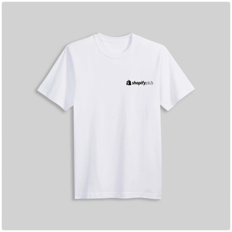 Shopify Plus White T-shirt with Embroidered Black Logo