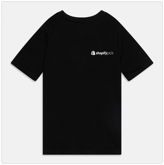 Shopify Plus Black T-shirt with Embroidered White Logo