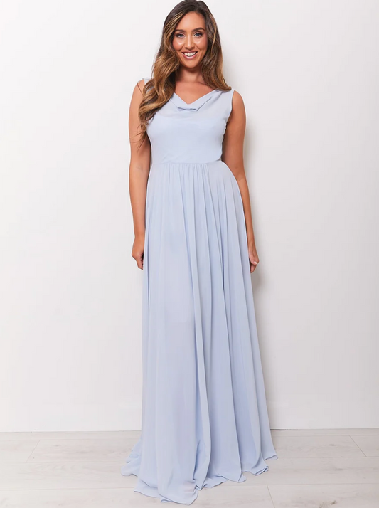 Cressida - Light Blue Cowl Back Bridesmaid Dress