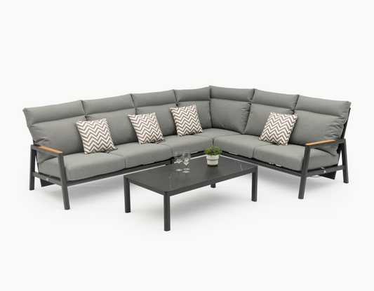 Aluminium Wood Large Corner Sofa Lounging Set in Graphite Grey