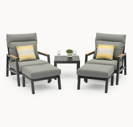 Aluminium Wood 5 Piece Lounging Set in Graphite Grey