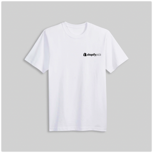 Shopify Plus White T-shirt with Embroidered Black Logo